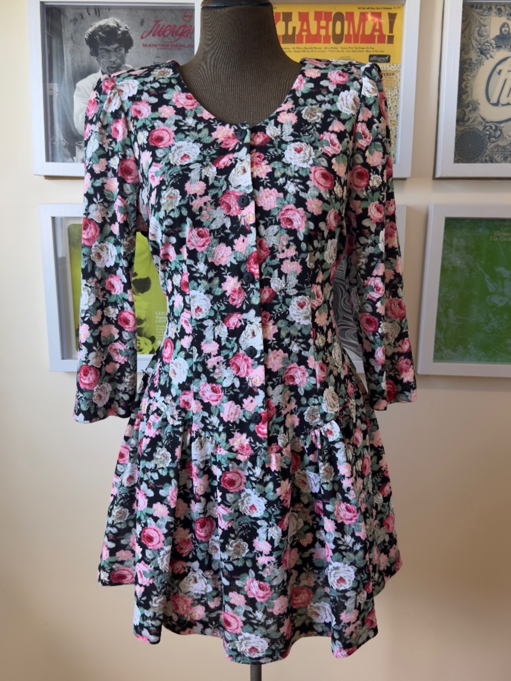 Vintage 90s Rose Garden Fit & Flare Tea Dress | Floral | Cottagecore Coquette